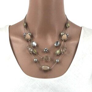 New York Co Triple Strand Necklace Silver Tone Peach Casual Career